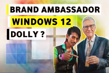 Dolly Chaiwalla and Bill gets. Bill gets is holding a cup of tea and text on this image Dolly the brand ambassador of microsoft window 12.